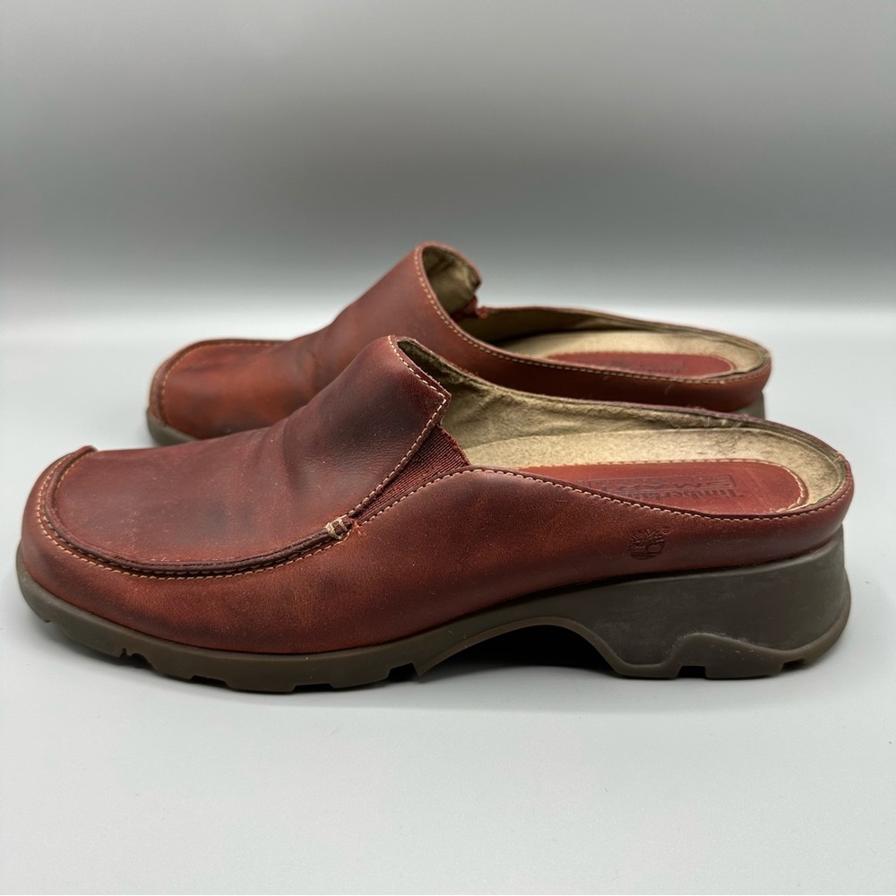 Timberland Smart Leather Slip on Mules Loafer Shoes Women's Sz 8M Brown